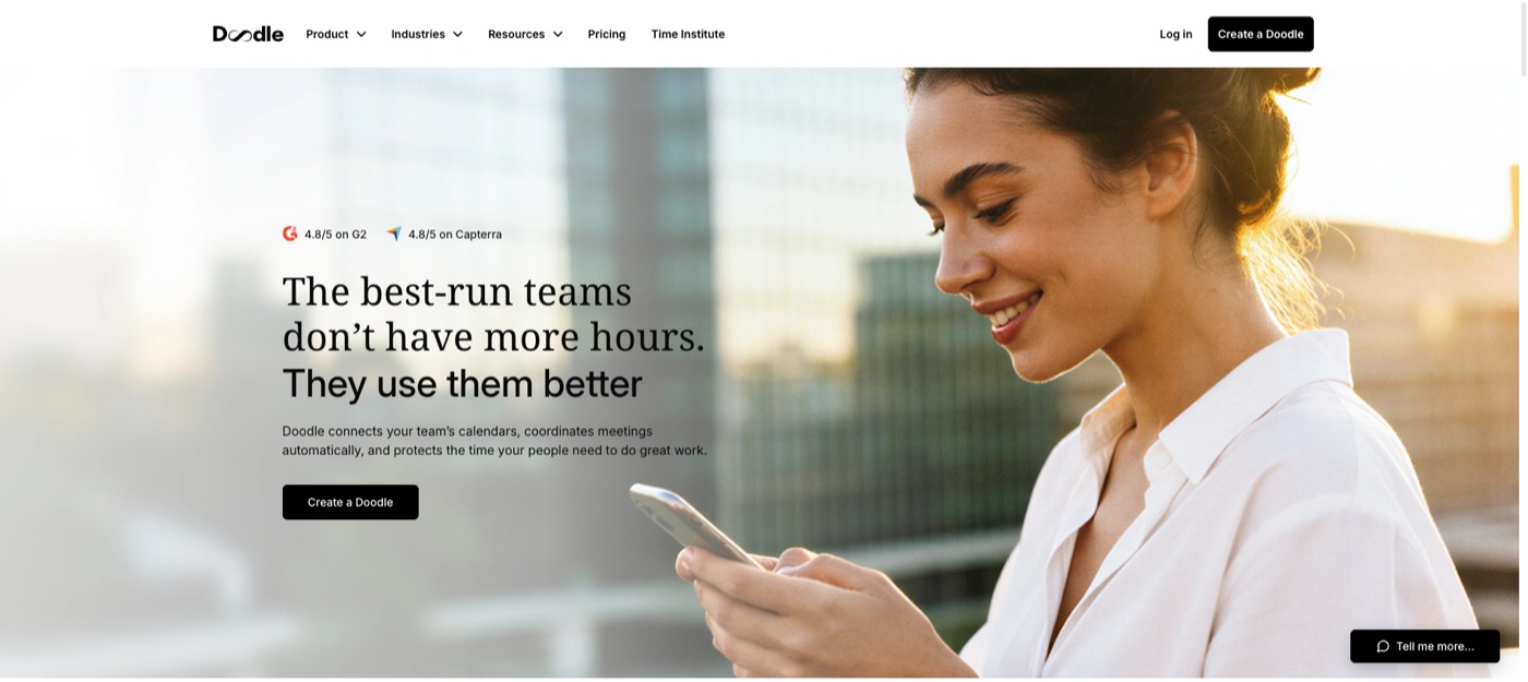 The Doodle homepage and its booking-poll product