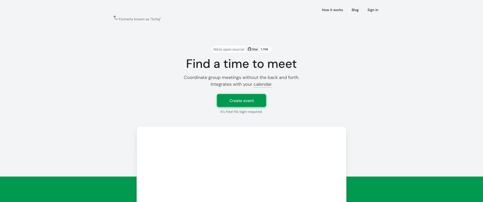 The Timeful homepage with its open-source badge and Create event button