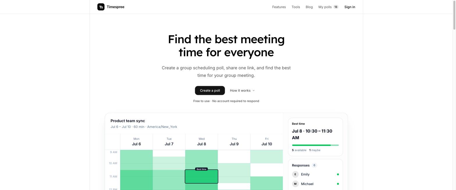 The Timespree availability heatmap with a highlighted best time